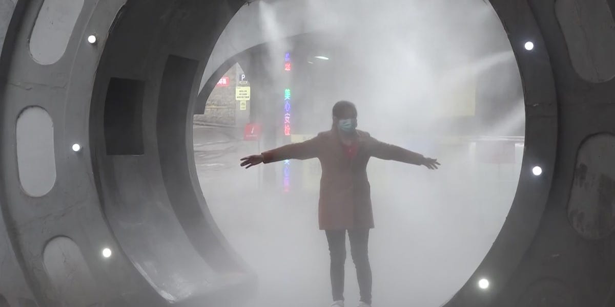 A disinfectant tunnel in China